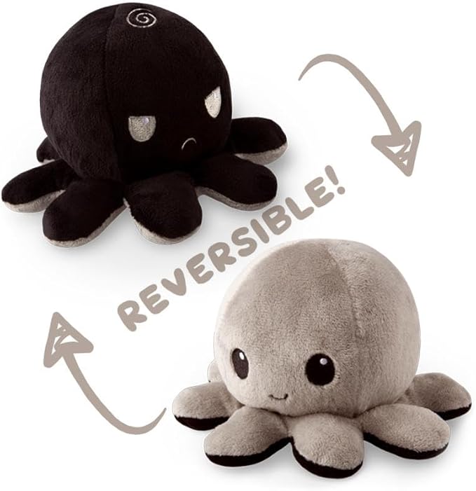 Gray Two-Sided Flip Plush Toy with Embroidered