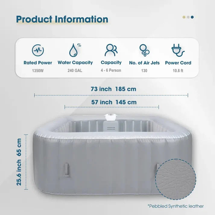 Portable Inflatable Hot Tub | 130 Bubble Jets for 4–6 People