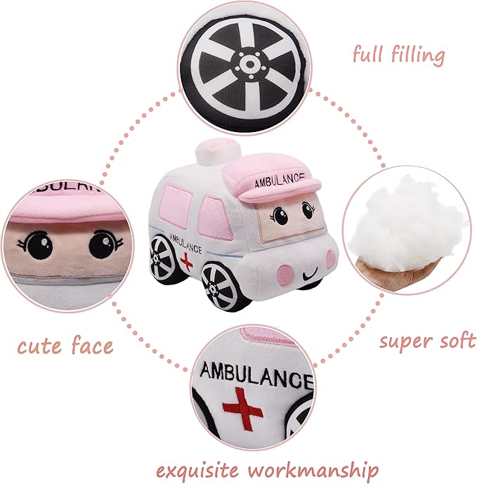 Soft Plush Ambulance Stuffed Car Toy Super Cute